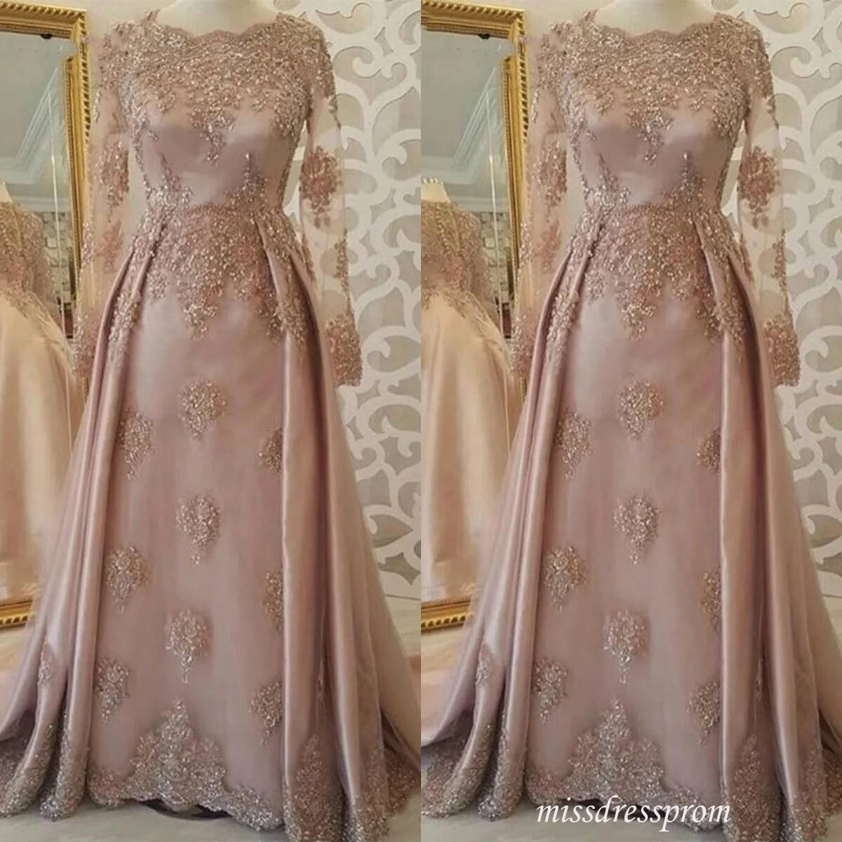 Modest Long Sleeve Evening Dress Elegant Arabic Dubai A Line Soft Pink Holiday Women Wear Formal Party Prom Gown Plus Size