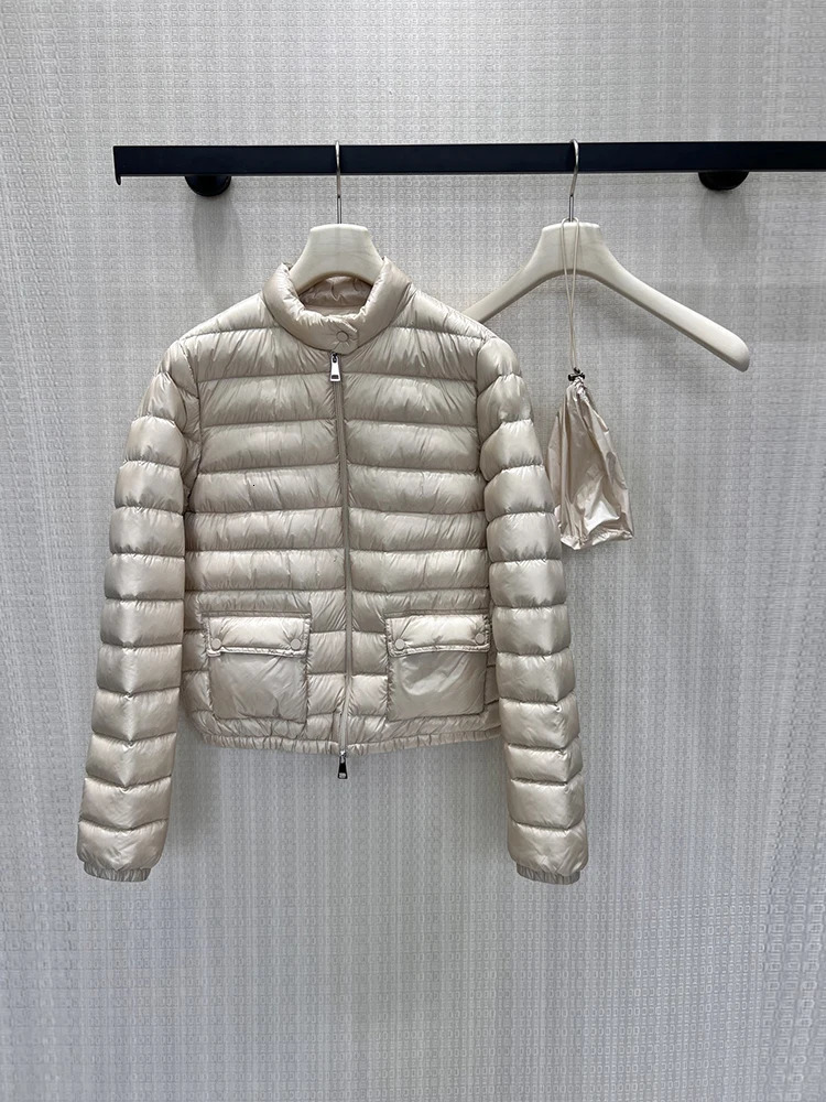 Autumn Winter Fashion Beige Simplicity Short Style Warm Down Jacket Women's Stand Collar Long Sleeve Solid Color Coldproof Coat 261013
