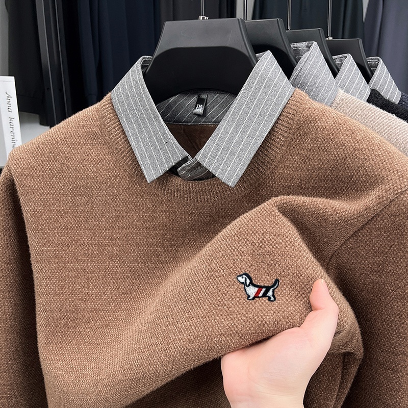 Designer Brand Men's Color Blocking Lape Hood Long Sleeve Knitwear Winter New Thickened Warm Dog Print Fashion Commute Menswear 26Y1017