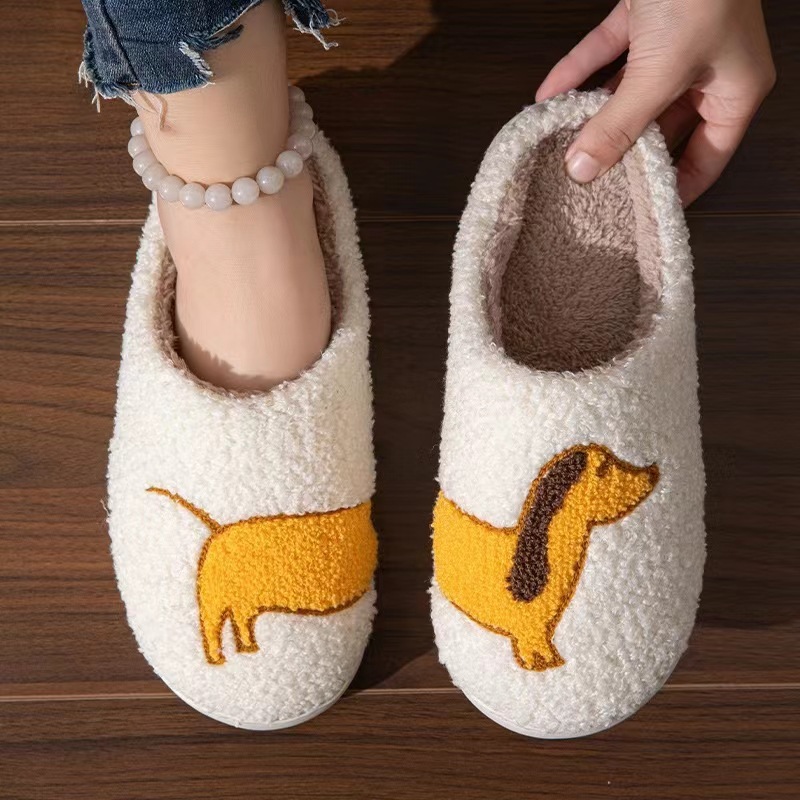 Autumn Winter Women New Warm Home Slippers Men Cute Dachshund Puppy Plush Slides Couple Funny Cartoon Animal Cotton Flat Sandals ddmykukumalu