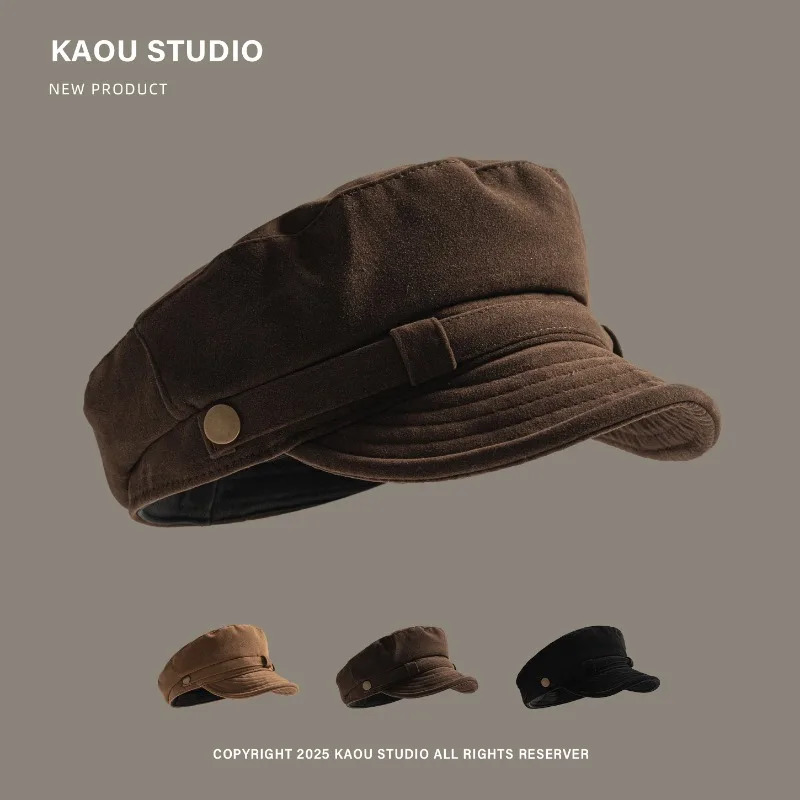 Japanese Solid Color Retro Suede Flat Top Painter Hat Autumn and Winter Men's and Women's British Casual Temperament sboy Cap261016