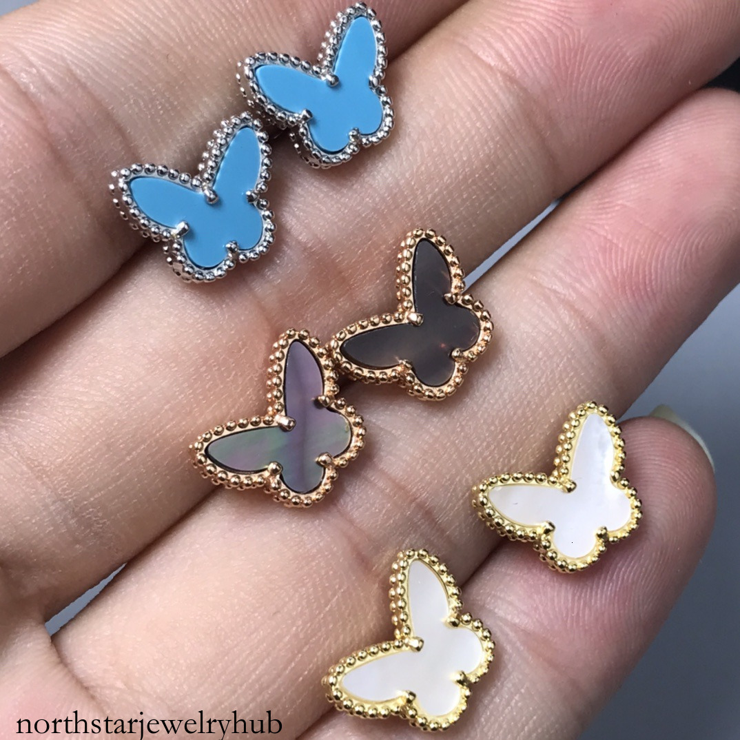 Designer Jewelry vanly High-quality small butterfly thick rose gold plating, agate, versatile earrings, lightweight , niche design