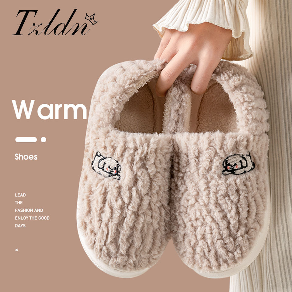Cotton Women Suitable Home Use Indoor Anti Slip Confinement Shoes Thick Soled Warm for Couples Men Slippers ddmykukumalu