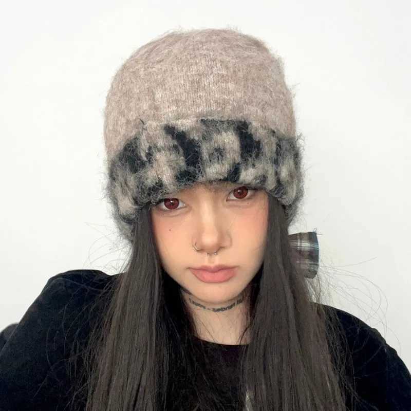 Winter Warm Leopard Print Jacquard Color-blocked Pullover Knitted Hat for Men and Women Outdoor Ear Protection Skull Beanie Caps S261017B23C