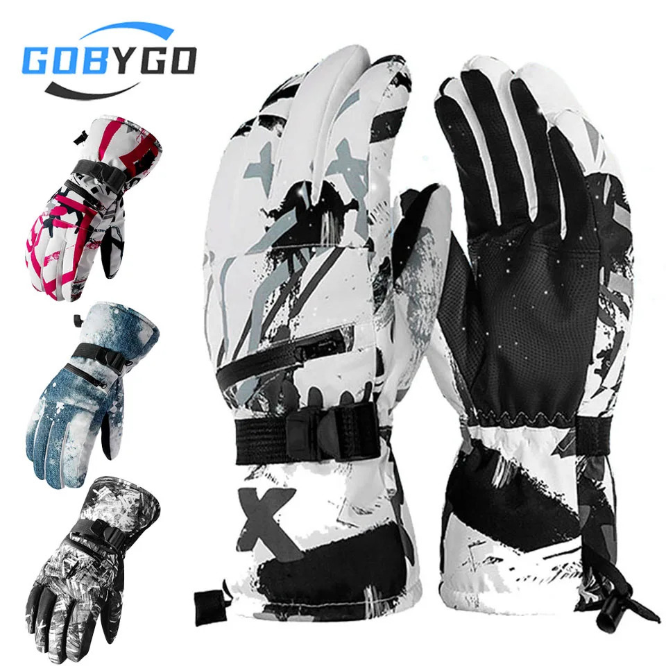 GOBYGO 1Pair Winter Kki Gloves Warm And Thickened Touch Screen The Palm Is Anti-slip Card Storage Bag Outdoor Waterproof Cycling 261016