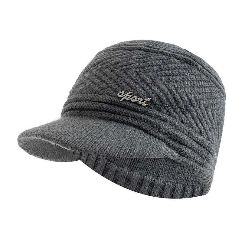 Winter New Hats Men Casual Keep Warm Beanie Cap Male Sports Brim Knitted Hats M261016