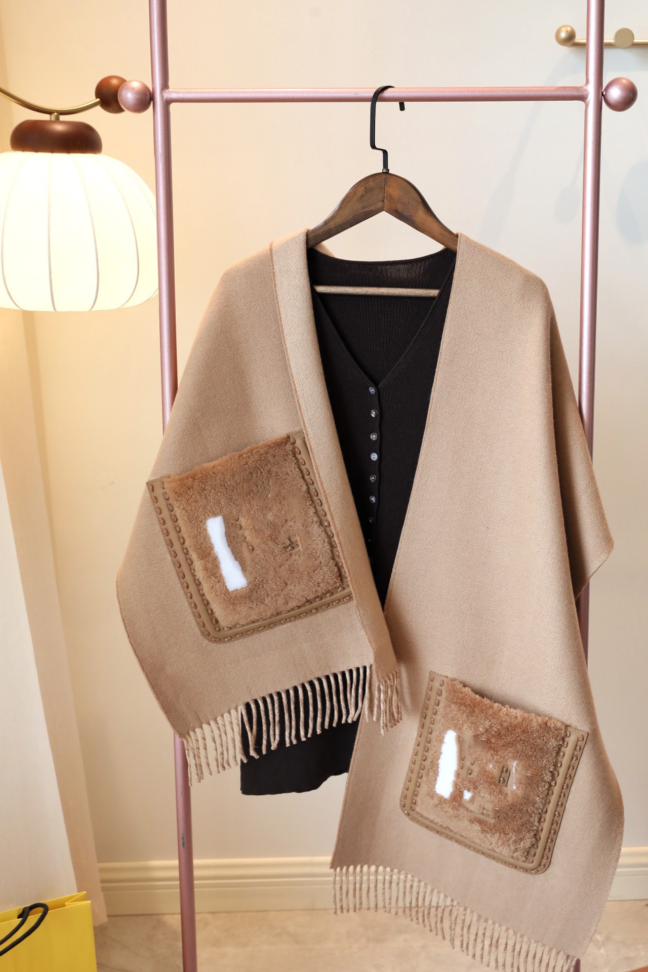 10A 38*215cm designer cashmere scarf, Karl pocket long scarf, women's double-sided cashmere tassel long scarf, winter warm scarf