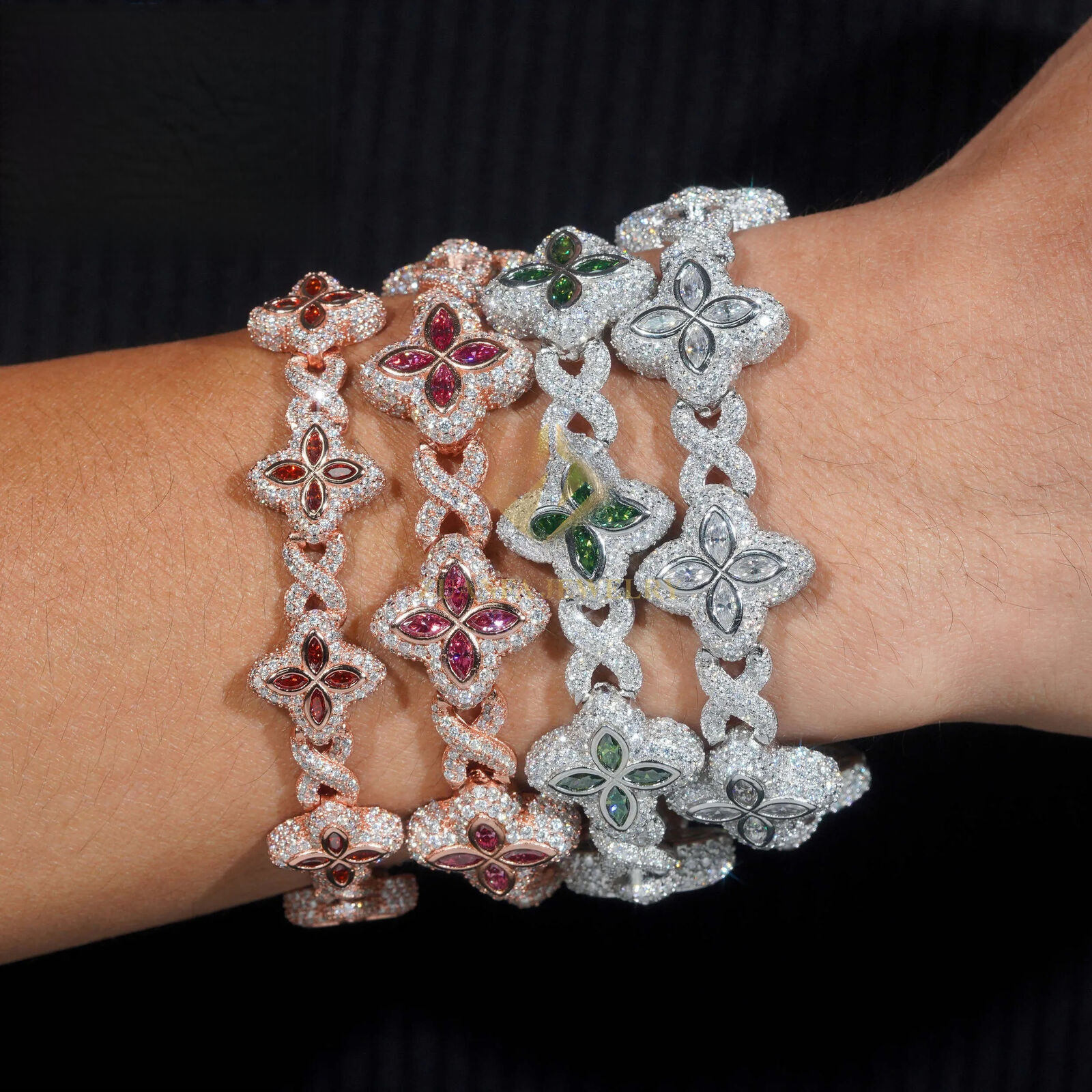 Fine Jewelry Luxury Flower New Fashion Clover Bracelets Sterling Silver 925 Gold Plated Moissanite Cuban Chains