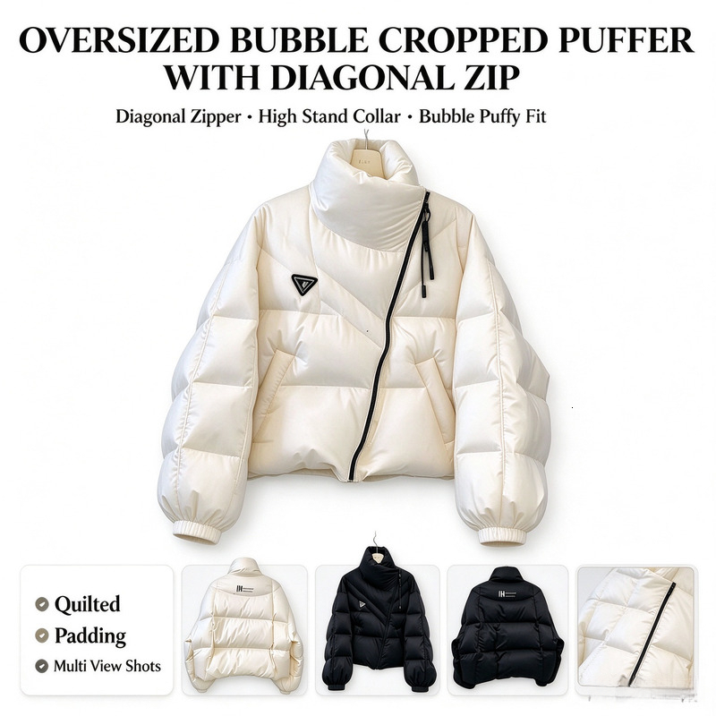 Women's acgThick Stand Collar Coat Winter New Korean Version Personalized Designer Fashion Irregular Cotton Jacket Design Sense Loose Short Top