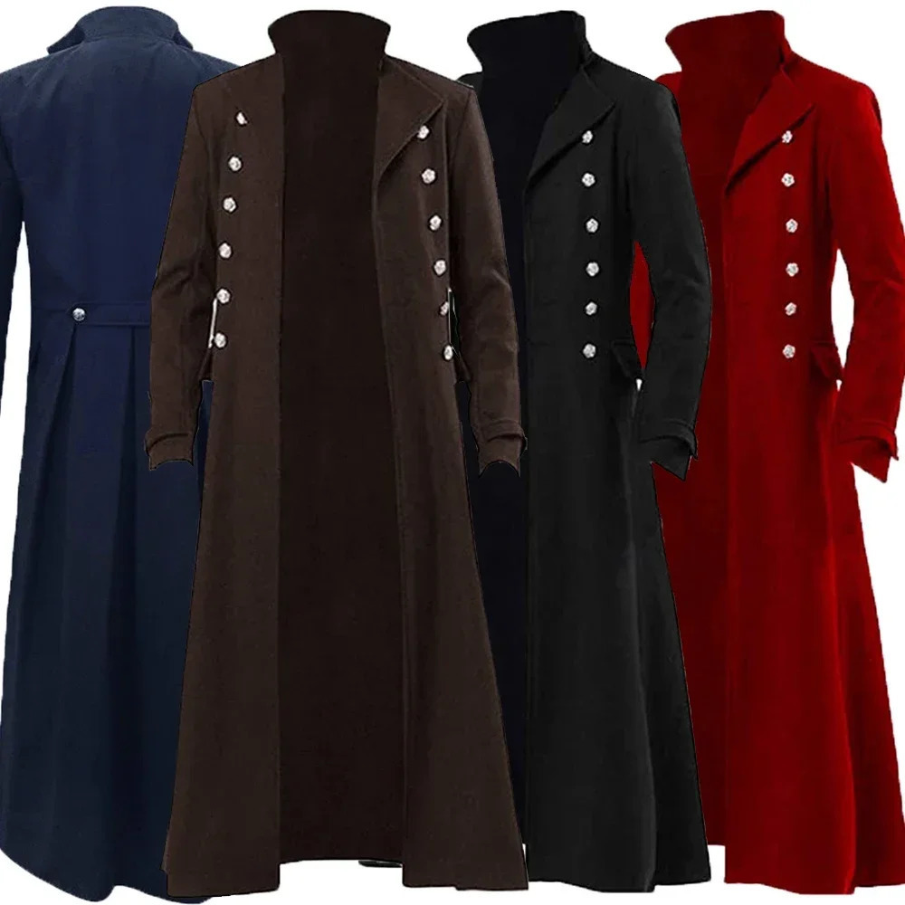 Medieval Renaissance Costume Men Steampunk Vintage Trench Coat Gothic Long Coat Man Victorian Carnival Party Cosplay Costume 5XL 261015