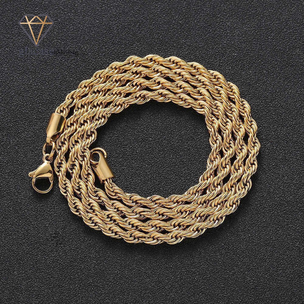925 Sterling Silver 18K Gold 2mm 3mm 4mm 5mm 6mm Men's Hip Hop Necklace Sizes Multiple Colors Twist Chain