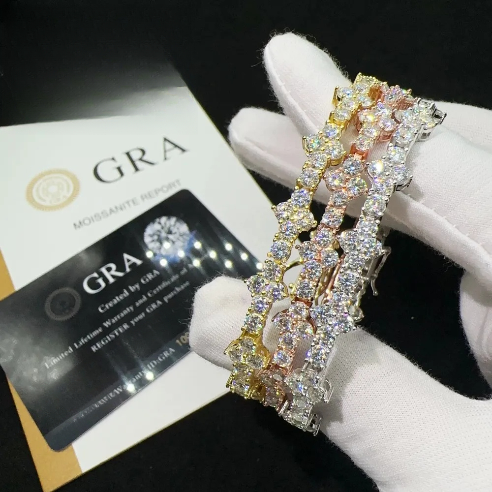 Hot Selling Sterling Silver 925 Lab Diamond Iced Out Vvs Moissanite Hip Hop Jewelry Tennis Chain Bracelet