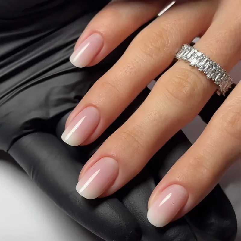 False Nails 24Pcs French Tip Handmade Press On Nails Solid Color False Nails Full Cover Short Square Round Fake Nails Press Ons Nail Tips Q261017