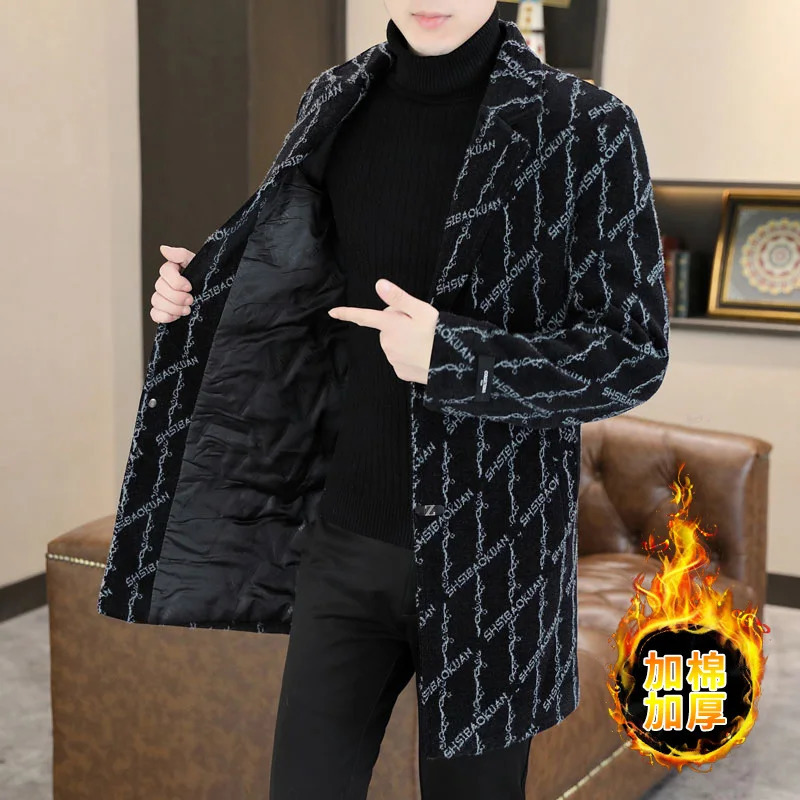 Winter Men's Wool Blend ExtendedLength Super Long Trench Coat Business Casual Streetwear Hybrid Warm Thicken Jacket 261012
