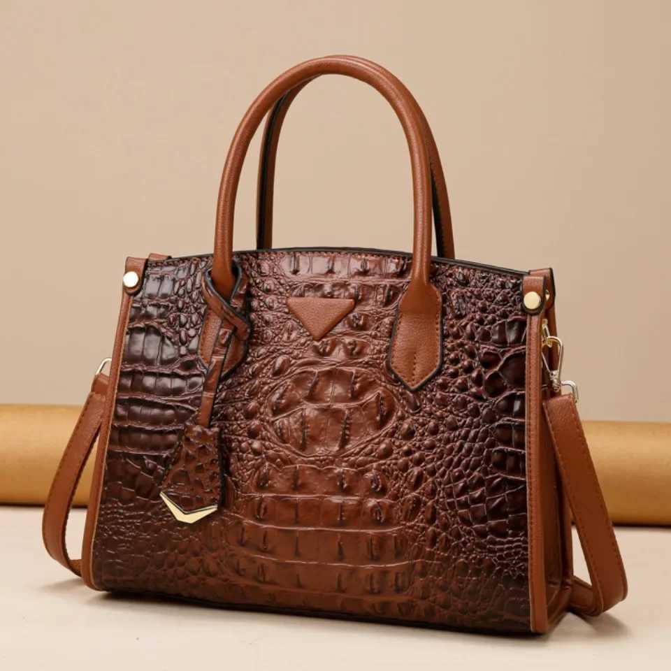 Evening Bags Women's Large Top-Handle Bag Vintage Crocodile Designer Shoulder Bag Quality Leather Crossbody Bag Messenger Commuter Sac A Main H