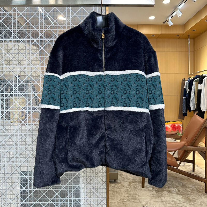 Women Plush Teddy Jacket Unisex Luxury Letter Stand Collar Long Sleeve Jackets Color Block Zip Jacket for Women
