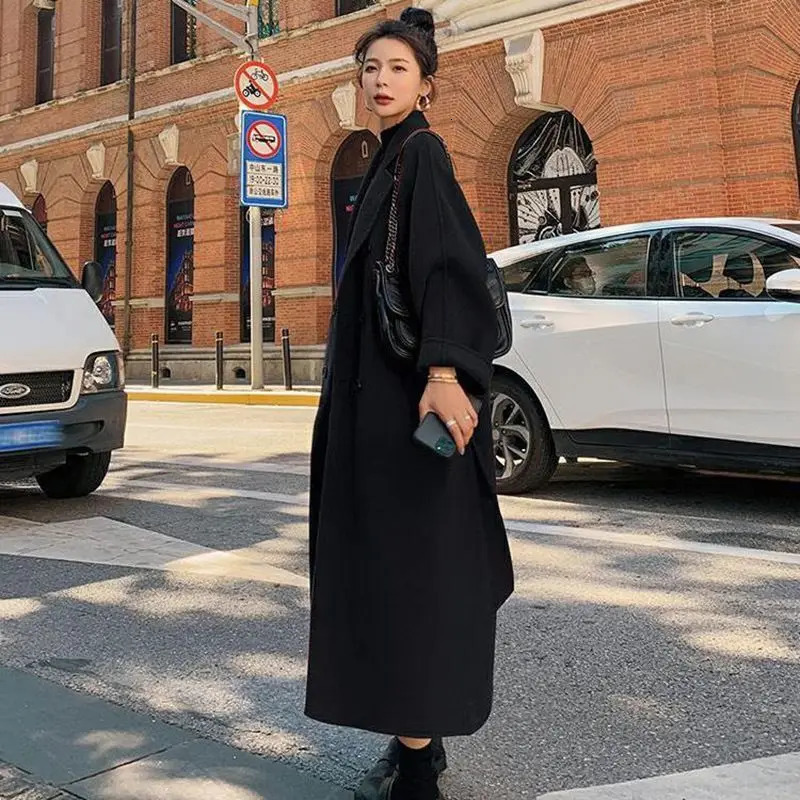 Winter Elegant Wool Blend Women Korean Fashion Black Long Coats Vintage Thick Warm Woolen Overcoat Camel Oversize Outwear Y747 261016