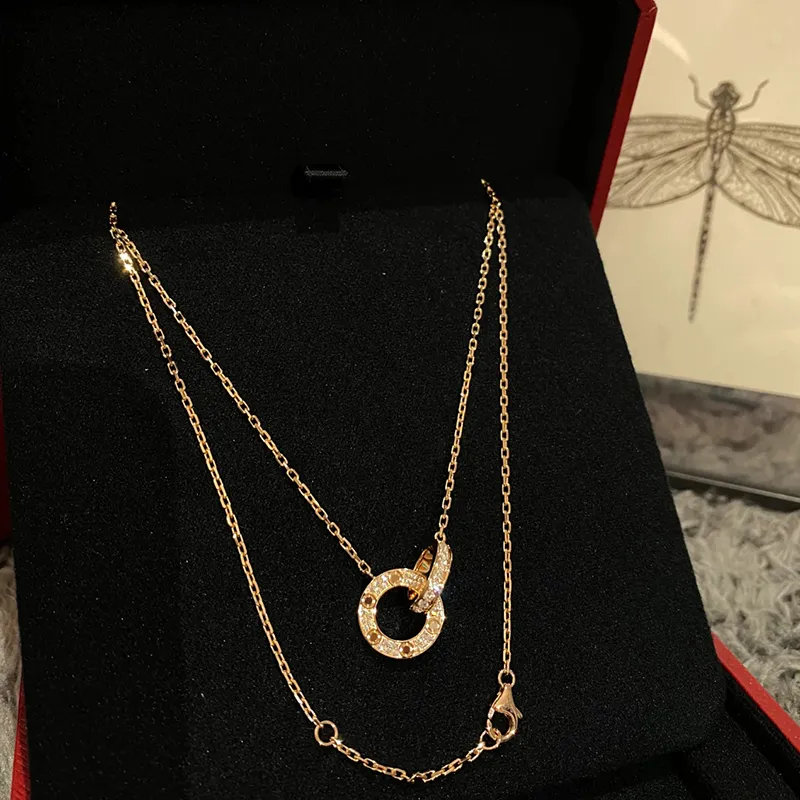 Collier pendentif double anneau, chaîne de couple complète CZ, styles diamant et uni, collier de clavicule multicolore