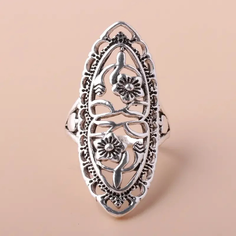Huitan Hollow Out Flower Pattern Vintage Rings for Women Marquise Shape Long Finger Ring Anniversary Gift Retro Jewelry Dropship 261017