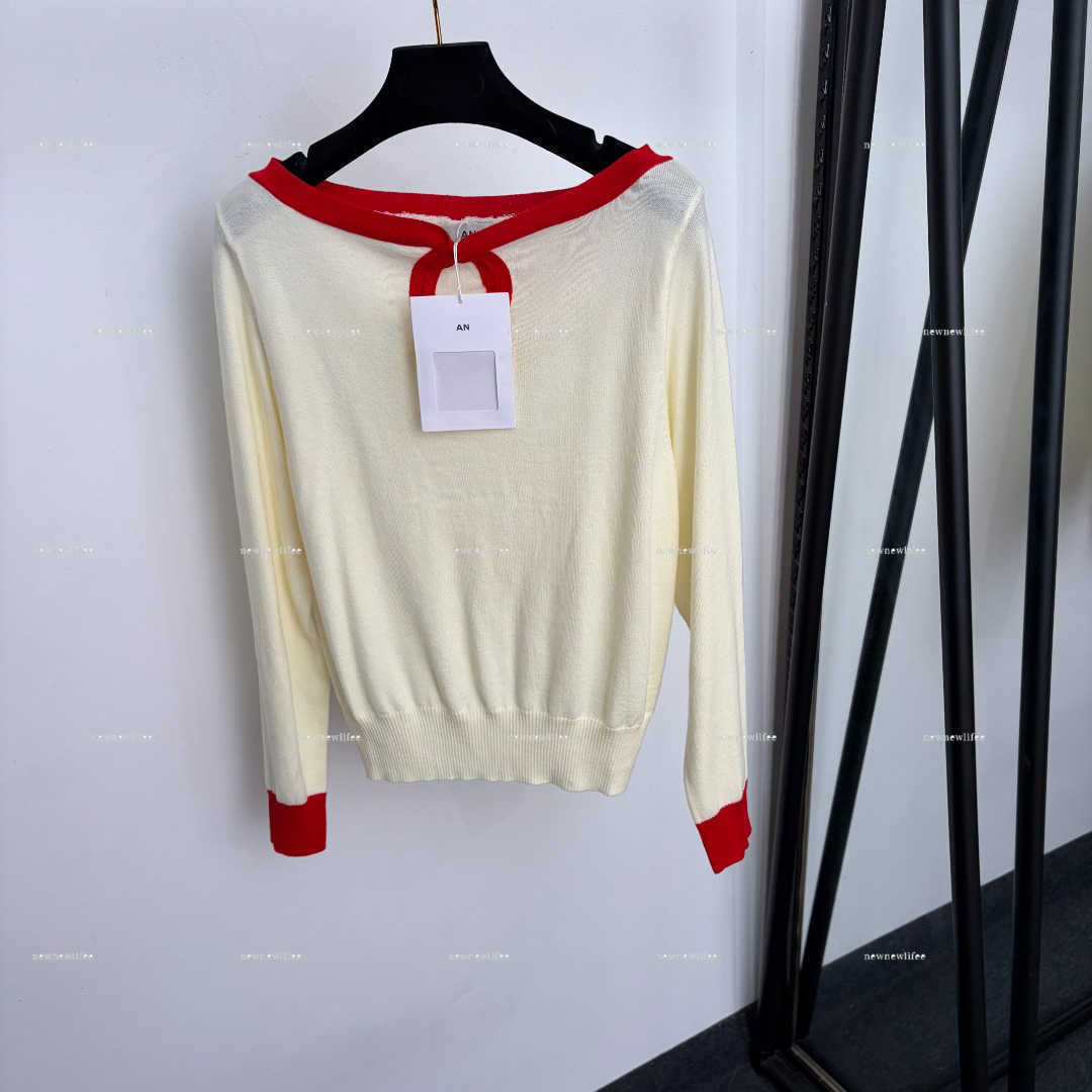 Luxury lady Knit Sweater shining Star Pullover Color Block boat neck Knitted top women designer clothes Autumn Long Sleeve Slim Knit Shirts A699X12N