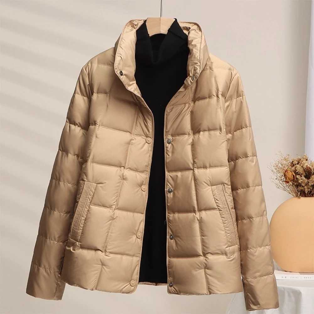 Women's Down Parkas 2025 New Autumn Winter Women Down Jacket Stand Collar Short Lightweight White Duck Down Warm Fashion Loose Casual Female Co