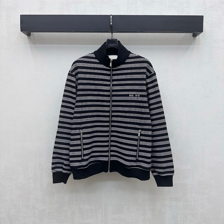 Designer Striped Zipper Jackets For Women Luxury Classic Loose Fit Coats Autumn Winter Preppy Style Commute Daily Jackets