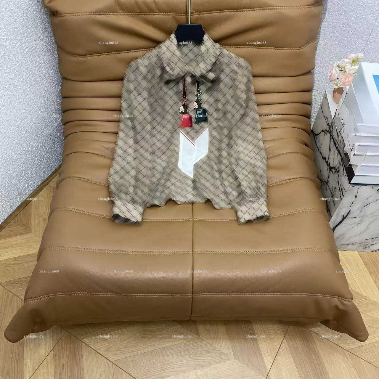 Fashion Vintage All Over Geometric Print Blouse Long Sleeve Bow Tie Lantern Sleeve top women designer clothes Elegant Office commute Button Shirt A1