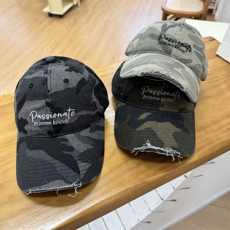 Americanstyle letter embroidery camouflage baseball cap unisex suitable for spring summer provides sun protection versatile and features a retro