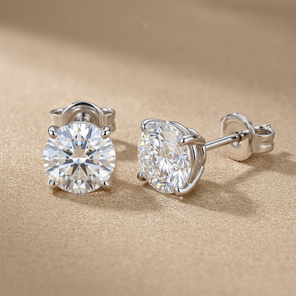4.1CTW Round Cut Solitaire Stud Earrings Lab Diamond 14K Solid Gold IGI Certified CVD/HPHT VVS DEF Color Fine Jewelry Pair