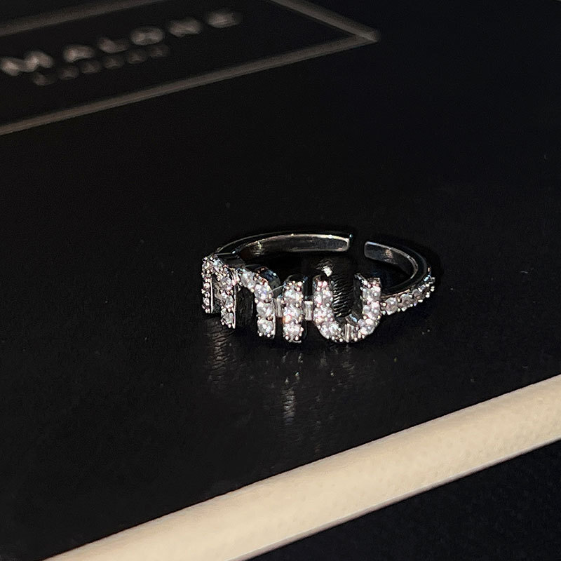 M necklace 2023 New Miao Brand M Letter Full Diamond Niche Index Finger Single Ring, Simple and Unique Cool Style for Students