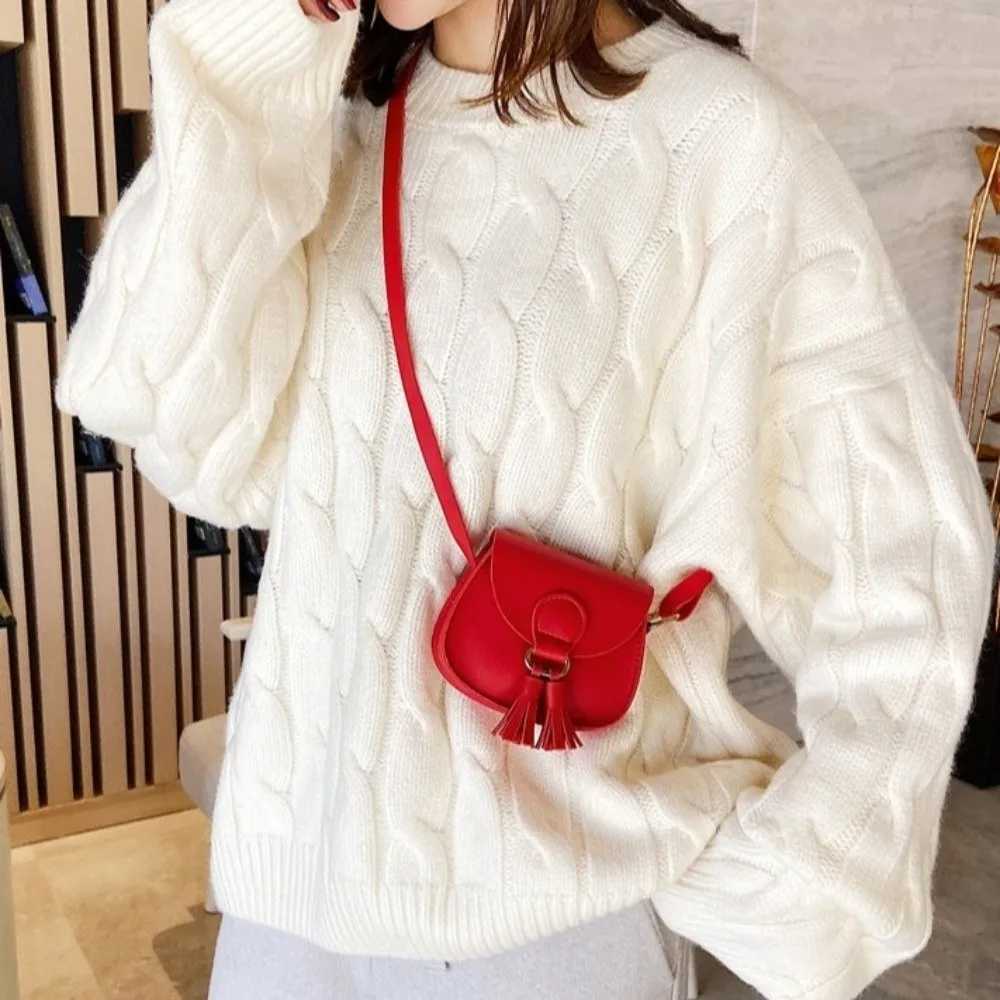 Korean Style Hook Design Mini Kids Bag Tassels Solid Color Princess Purse PU Leather Shoulder Sling Bag Children Girls L261017M8TW