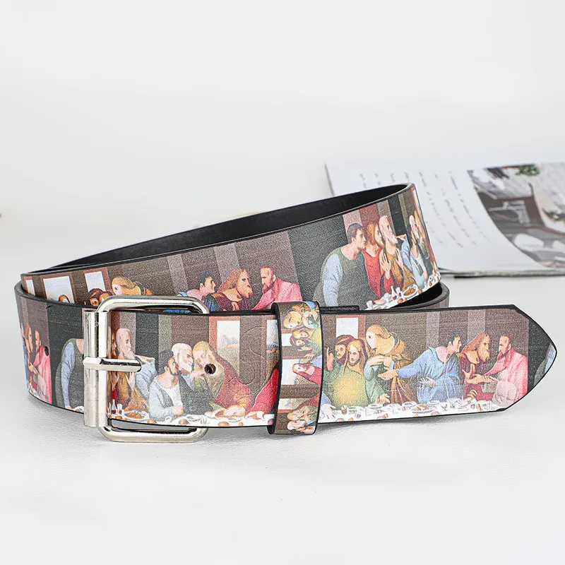 Gothic Y2K Trendy PU Leather Belt with The Last Supper Painting Vintage Unisex Fashion Accessory Waist Belt Jeans Waistband 2026 S261017AGDO