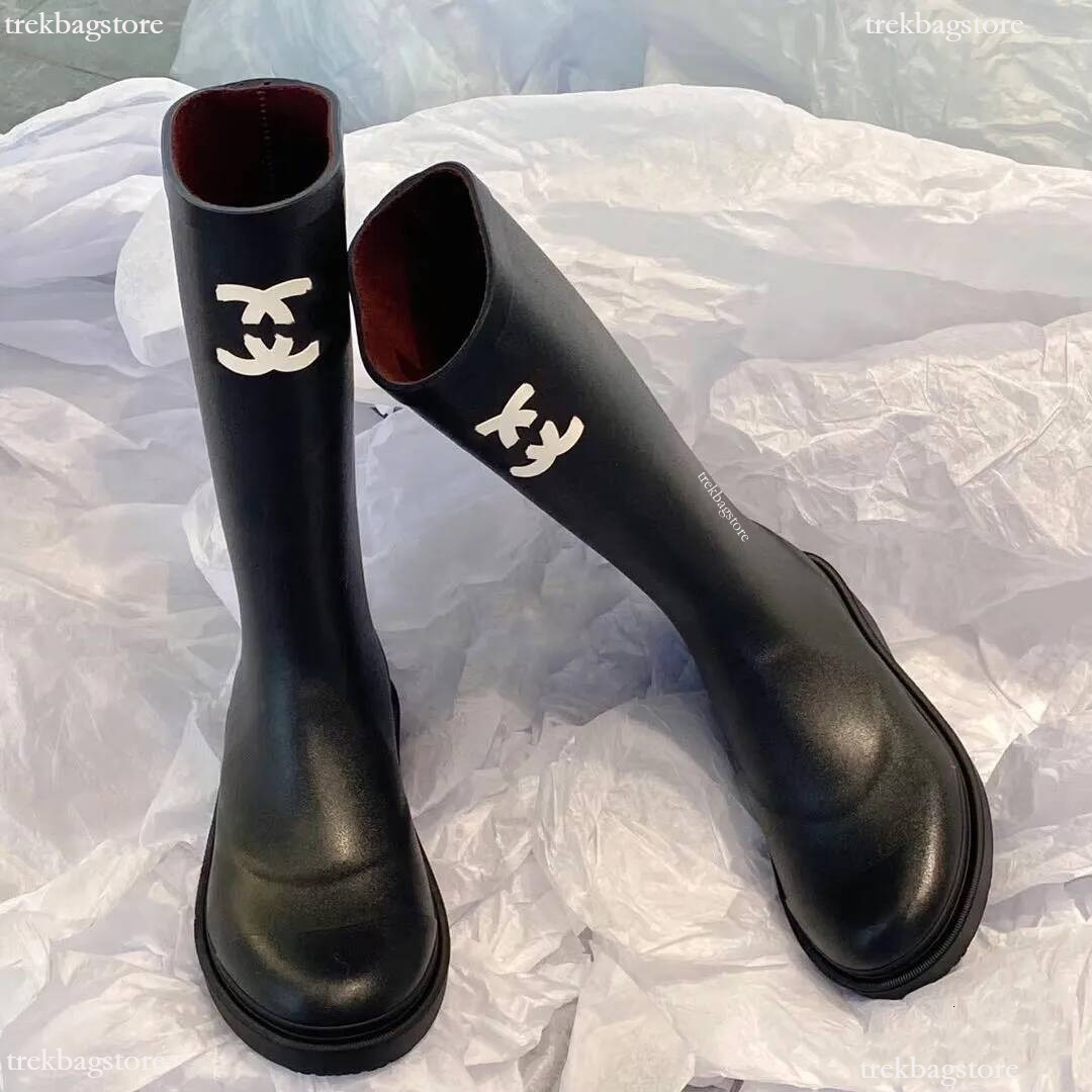 cc shoes French brand designer rain with boots heels and thick soles ankle high quality winter womens rubber boots upper material 40 chan shoes 085