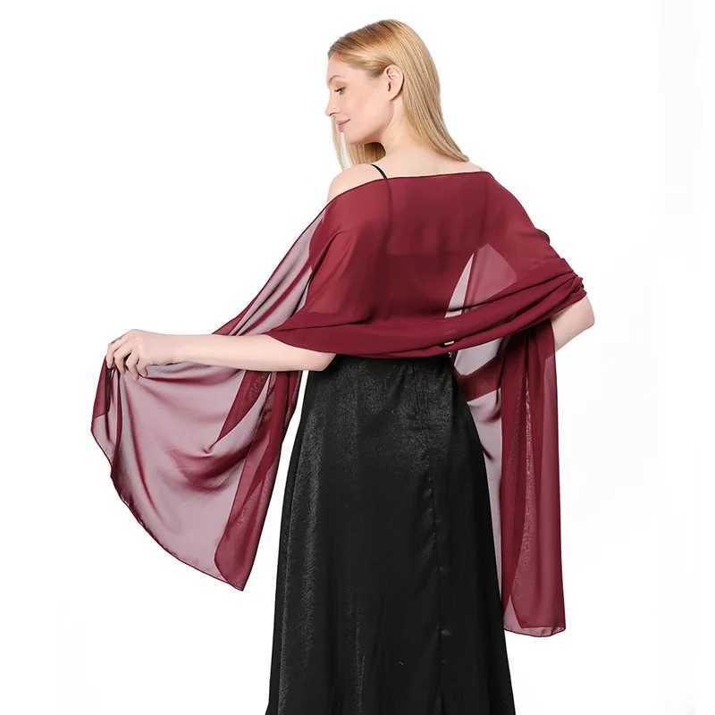 Elegant Solid Chiffon Wedding Shawl Wrap Brides Bridesmaids Evening Party Dress Cheongsam Scarf Two in One Women Accessory S2610172CGS