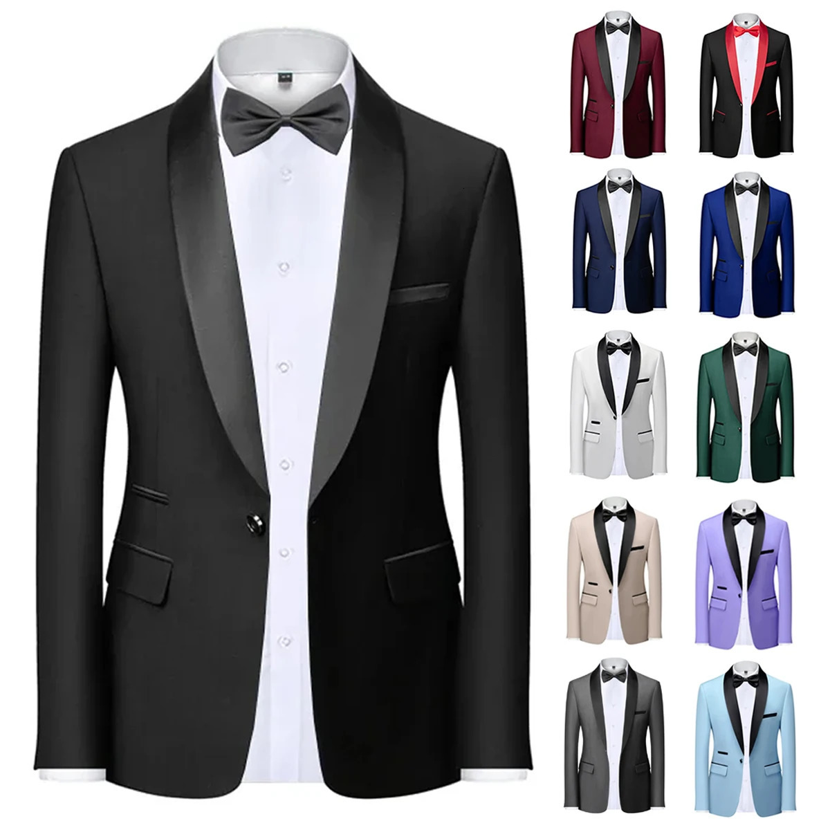 Mens Blazer Slim Fit Tuxedo Suits Jacket Shawl Collar Solid Jacket Wedding Dinner Prom One Button Blazer Jacket 261015
