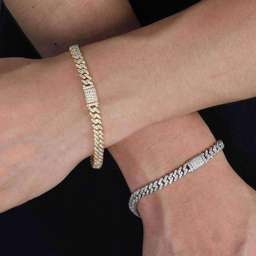 New 6mm Bling Iced Out Moissanite Moissanite Bracelet Hip Hop Personality Miami Cuban Link Charm Bracelet for Men Women Drop Shipping
