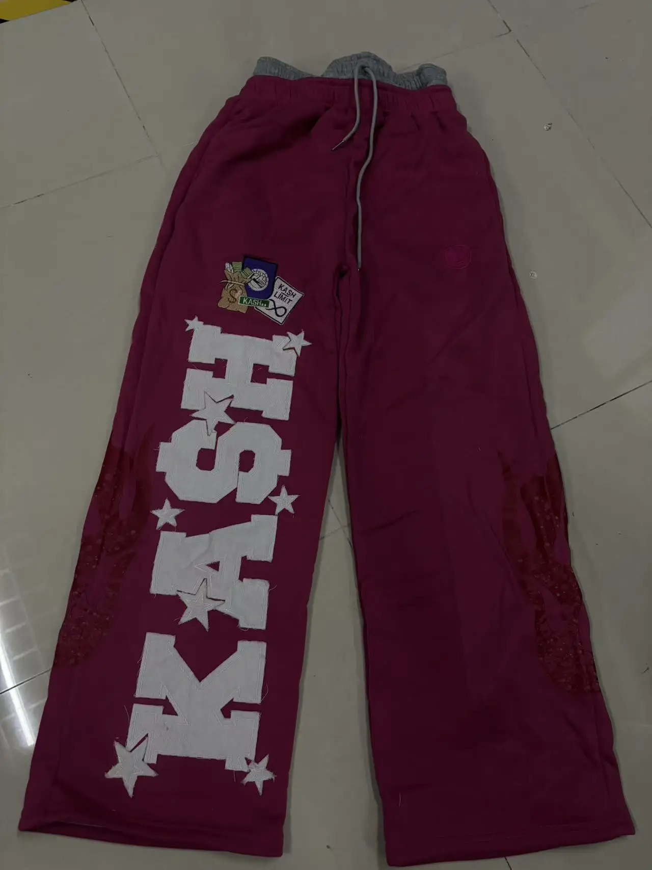 Summer Selling Y2K Patch Letter Star Flocked Print Straight Pants Unisex Double Waist Hip Hop Loose Streetwear Long Trousers 261013