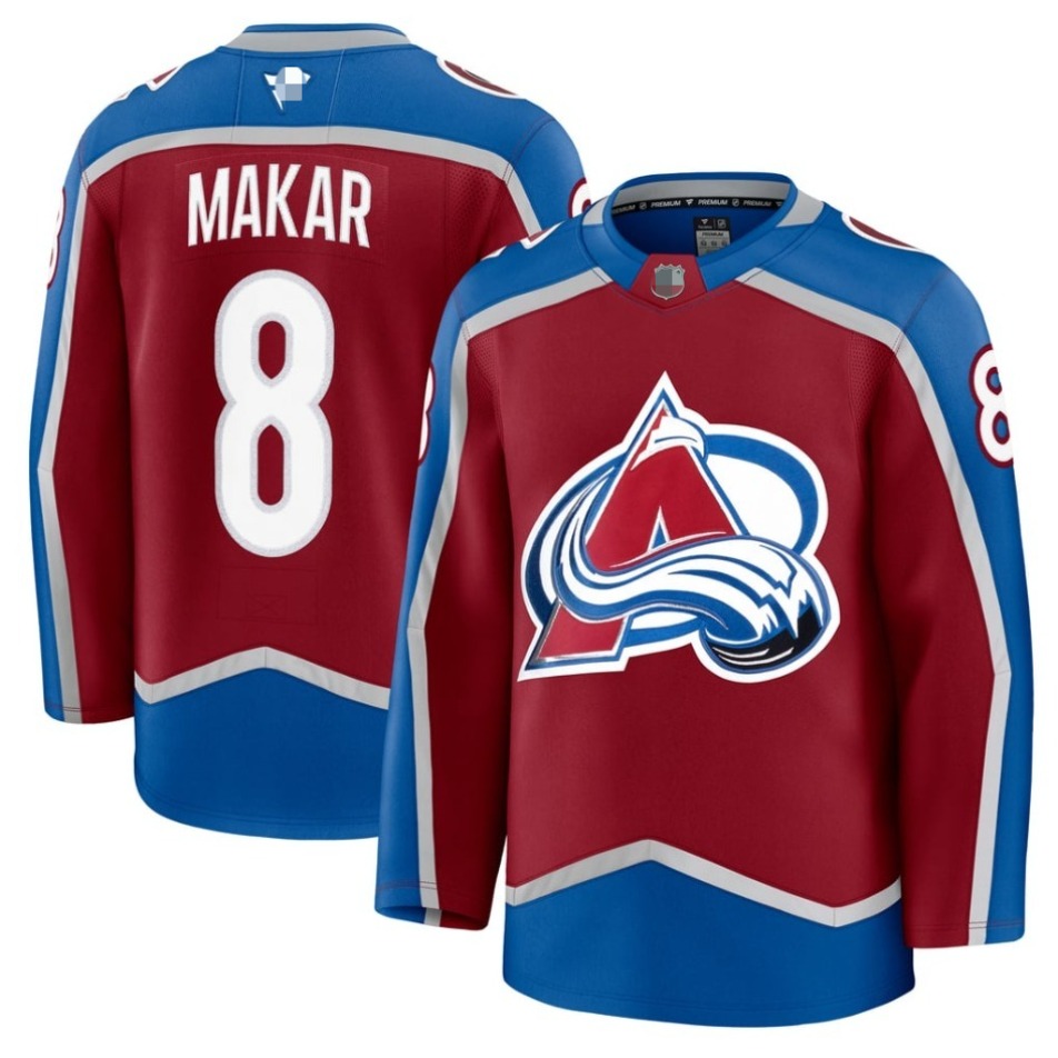 Custom Mens Hockey Nathan MacKinnon, 29 Cale Makar,8 Mikko Rantanen,92 Gabriel Landeskog Full Tackle Twill Embroidered Jersey S-XXXL
