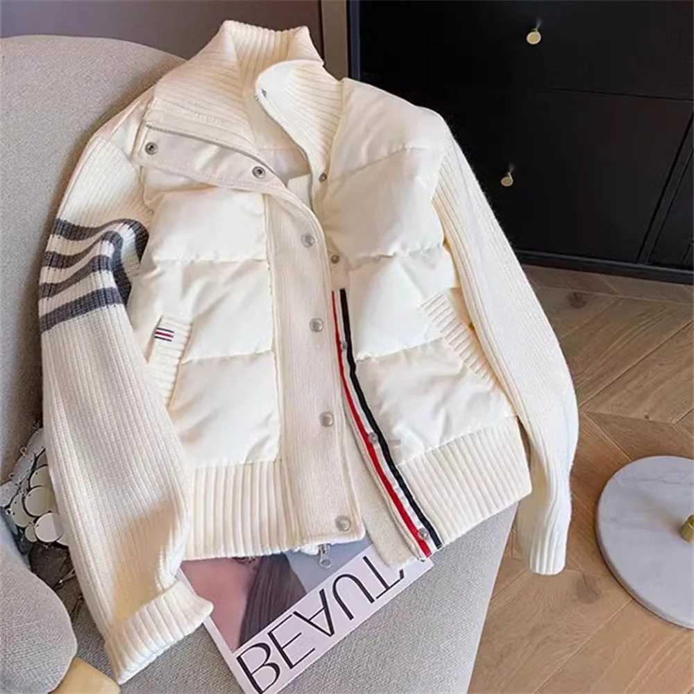 Women's Down Parkas Women's Coat Winter 2024 Fashion Knitted Long Sleeve Splicing Cotton Jacket Autumn Sports Leisure Parka Female Short T