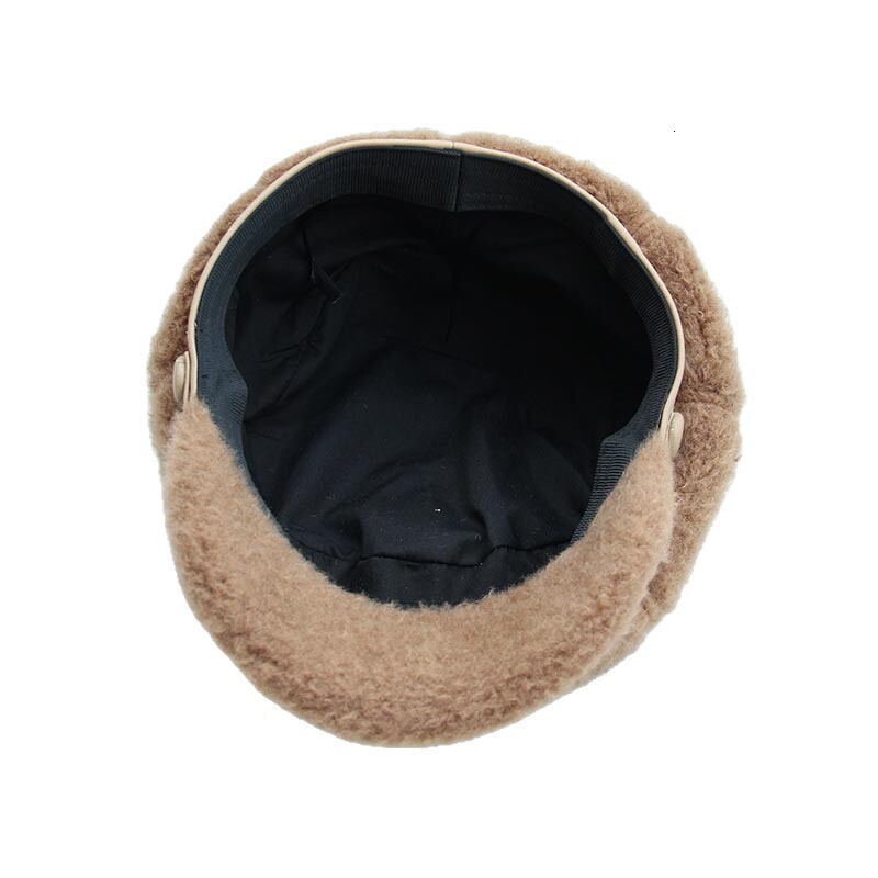 2025 Korean-style autumn/winter new collection: women's faux shearling fashion brimmed octagonal hat, warm and cold-resistant winter baseball c