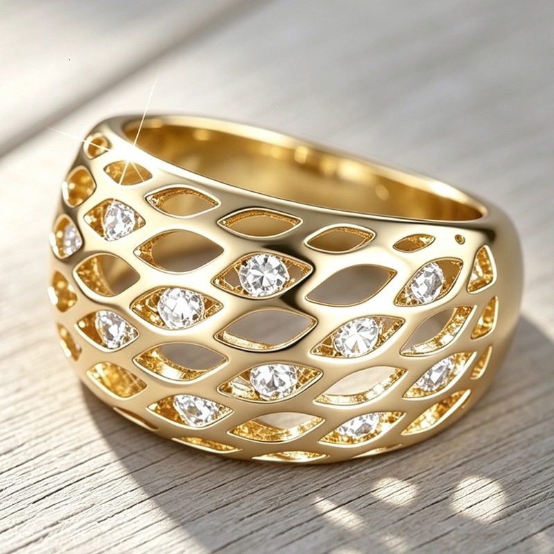 Huitan Cross-Border Temu New Style: Women's Ring With Irregularly Placed Cubic Zirconia Stones, Lightweight And Luxurious, Suitable For Everyda