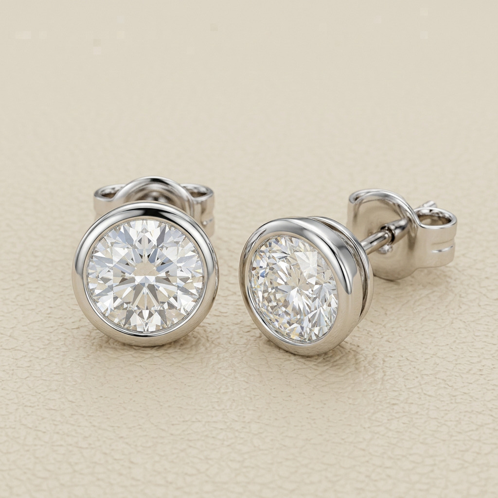 2.6CTW Round Cut Bezel Stud Earrings Lab Diamond 14K Solid Gold IGI Certified VVS CVD/HPHT DEF Color Ready to Ship for Women