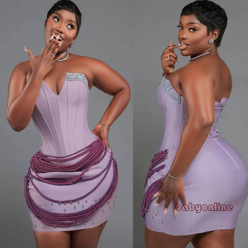 Plus Size Lalic Cocktail For Women Short Prom Dresses Simple Style Illusion Homecoming Flora Crystal Pearls Pleated Beaded Lace Birthday Dress C542