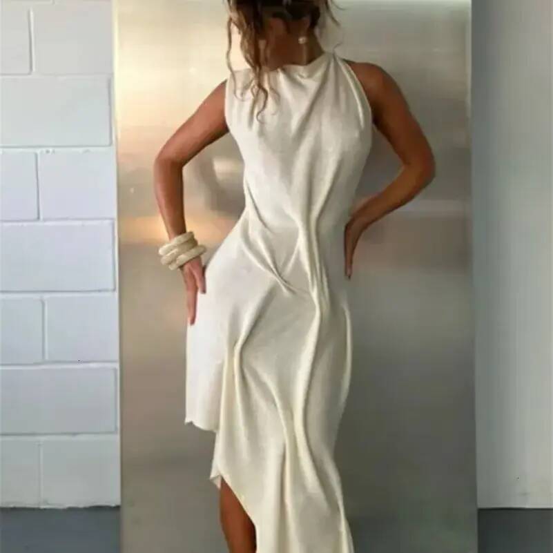 Women Casual Dress Romantic Soft Halter Maxi Dress Ruched Asymmetrical everyday Women Dresses Anniversary Dinners Vacation Elegant Female Party Wear