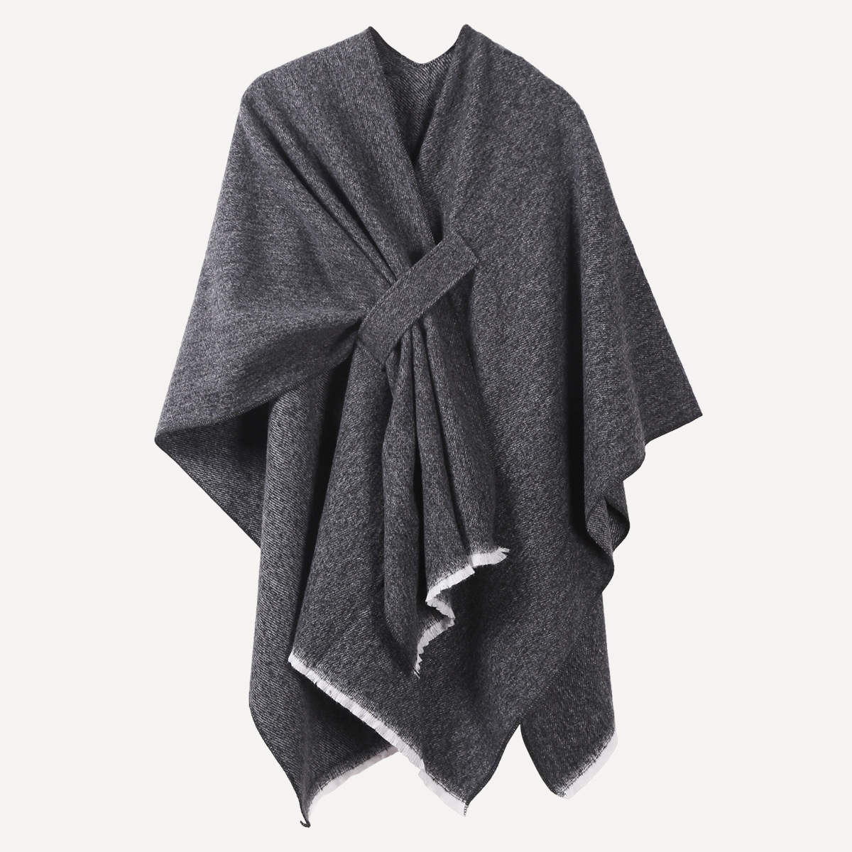 Cross-Border New European American Style Solid Color Autumn And Winter Design With Slits, Faux Cashmere Cape Shawl, Retro Shoulder Wrap High-Quality
