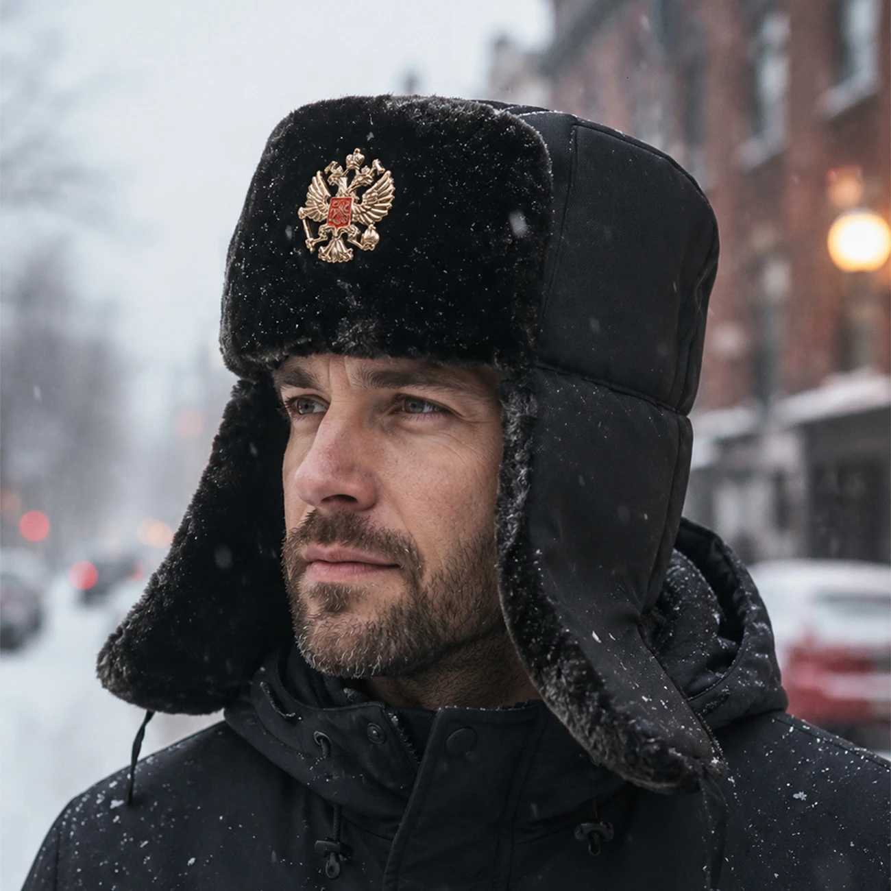 Trapper Hats 1PC Russian Style Winter Hat Men Faux Fur Ushanka Trapper Cap Warm Earflap Hat for Ski Snow OutdoorT261017