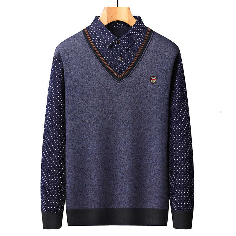 Men's Pullover with Collar Fleece Polo Shirts Long Sleeve Clothing Vintage Smart Casual Knitted Sweaters Warm 26Y1017