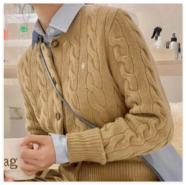 Women Knit Cardigan Sweaters Polo Pony Embroidery Sweater Gold Buttons Crew Neck Soft Long Sleeve Knit Outerwear Ladies Daily Casual Elegant Outfits