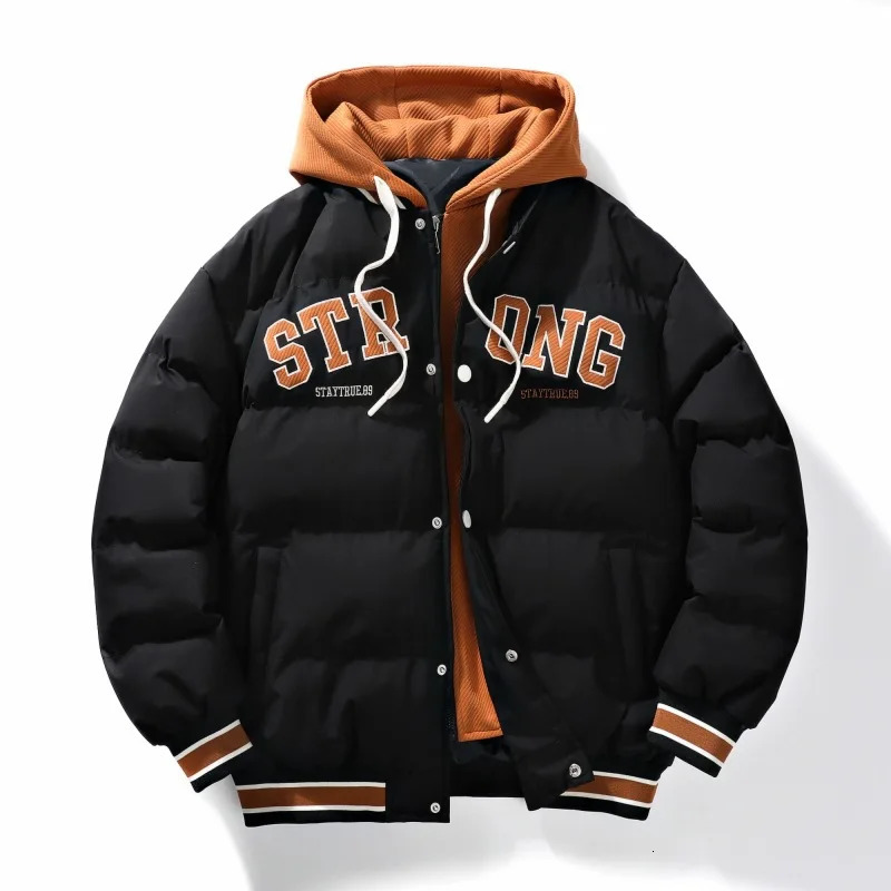 Men's Parka Padded Jacket Hooded Letter Embroidery Zipper Pockets Coldproof Outerwear Male Coat Streetwear Chic s 261016