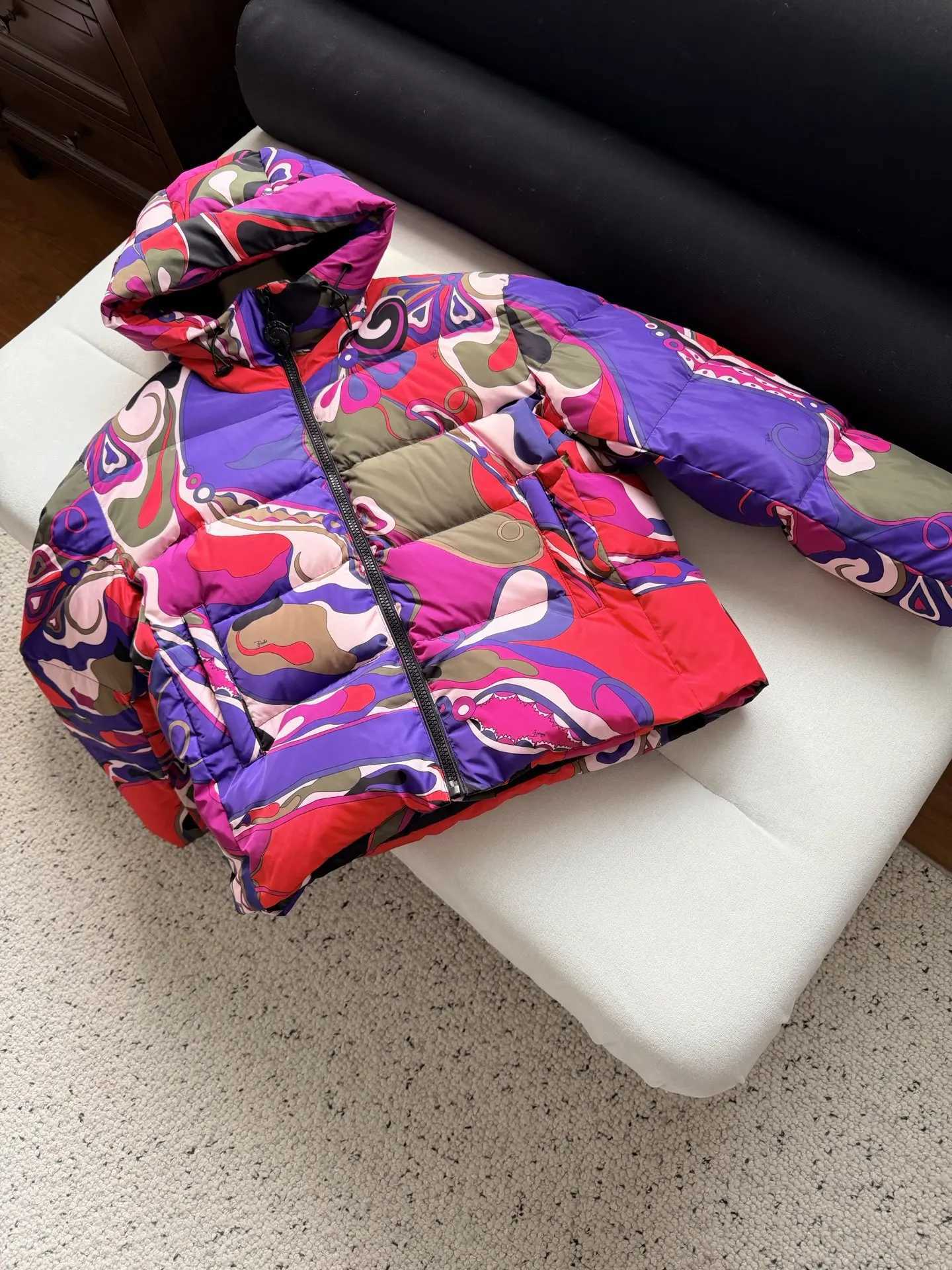 Women's Down Parkas Women's Abstract-Print Hooded Down JacketT261017